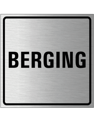 Berging bordje, geborsteld aluminium, grijs zwart, vierkant, tekst berging