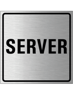 Server bordje, geborsteld aluminium, grijs zwart, vierkant, tekst server