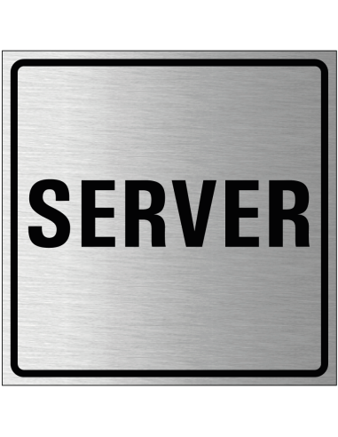 Server bordje, geborsteld aluminium, grijs zwart, vierkant, tekst server
