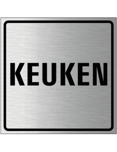 Keuken bordje, geborsteld aluminium, grijs zwart, vierkant, tekst keuken