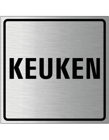 Keuken bordje, geborsteld aluminium, grijs zwart, vierkant, tekst keuken