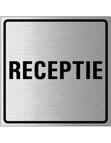 Receptie bordje, geborsteld aluminium, grijs zwart, vierkant, tekst receptie