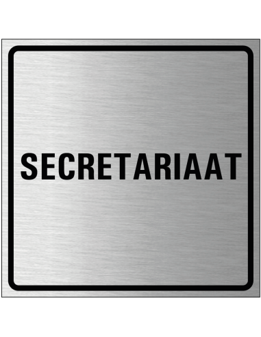 Secretariaat bordje, geborsteld aluminium, grijs zwart, vierkant, tekst secretariaat