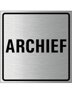 Archief bordje, geborsteld aluminium, grijs zwart, vierkant, tekst archief