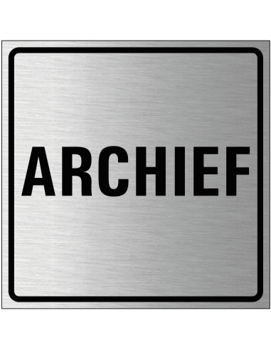 Archief bordje, geborsteld aluminium, grijs zwart, vierkant, tekst archief