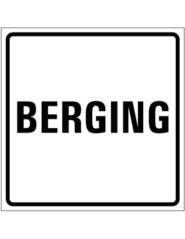 Berging sticker, wit zwart, tekst berging, vierkant