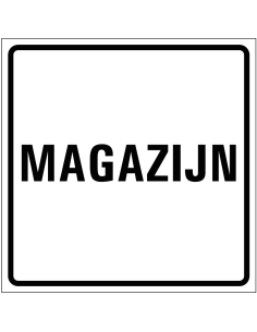 Magazijn sticker, wit zwart, tekst magazijn, vierkant
