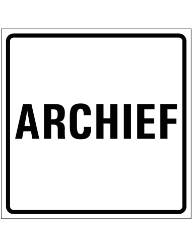 Archief sticker, wit zwart, tekst archief, vierkant