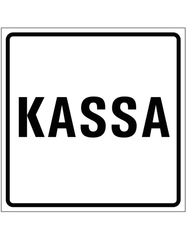 Kassa sticker, wit zwart, tekst kassa, vierkant