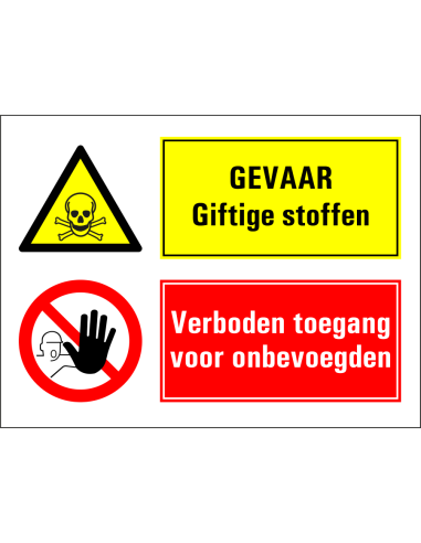 Gevaar giftige stoffen, verboden toegang onbevoegden sticker, geel rood, rechthoekig