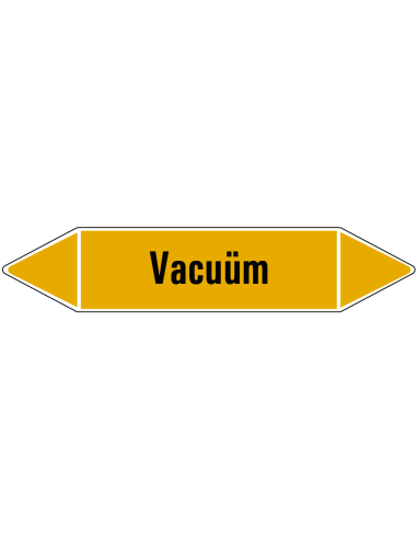 Vacuüm leidingmarkering op vel, geel zwart, Nederlandse tekst vacuüm, stroomrichting leiding gas