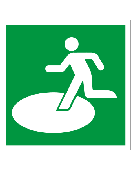 Toevluchtsoord bij natuurrampen sticker, ISO 7010, E065, groen wit, vierkant