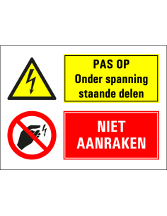 Onder spanning staande delen, niet aanraken sticker, geel rood, rechthoekig