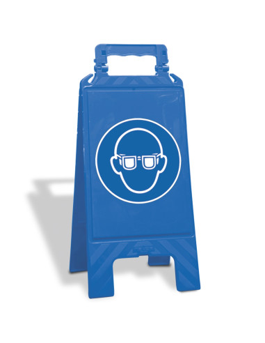 A-bord oogbescherming verplicht, inklapbaar, M004, blauw wit, met oogbescherming pictogram