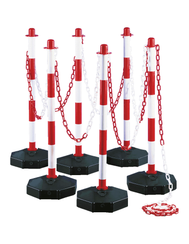 Inklapbare afzetpalen met ketting voor binnen, rood wit, 6 stuks