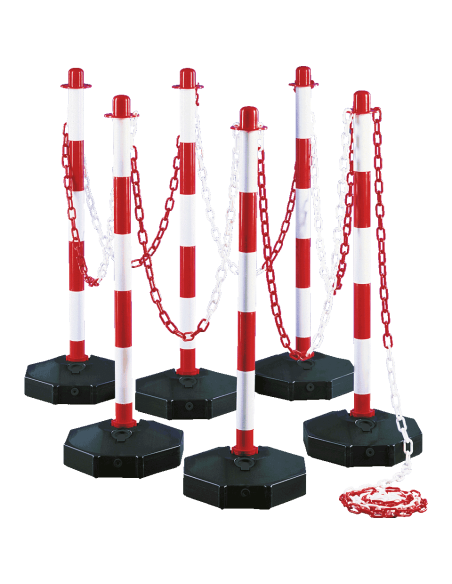 Inklapbare afzetpalen met ketting voor binnen, rood wit, 6 stuks
