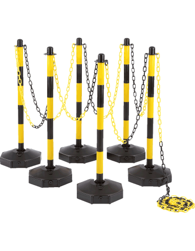 Inklapbare afzetpalen met ketting voor binnen, geel zwart, 6 stuks