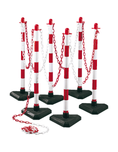 Mobiele afzetpalen met ketting voor binnen, rood wit, 6 stuks