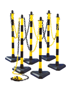 Mobiele afzetpalen met ketting voor binnen, geel zwart, 6 stuks