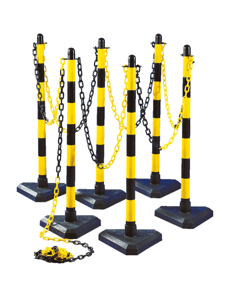 Mobiele afzetpalen met ketting voor binnen, geel zwart, 6 stuks
