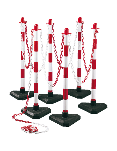 Mobiele afzetpalen met ketting voor binnen, fluo rood wit, 6 stuks