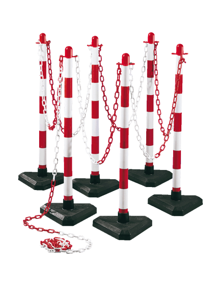 Mobiele afzetpalen met ketting voor binnen, fluo rood wit, 6 stuks