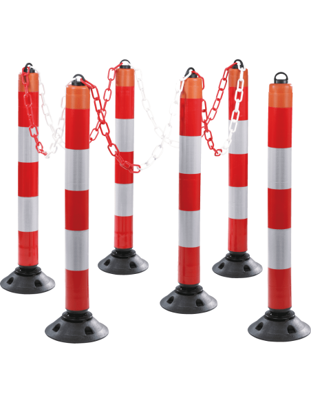 Flexibele afzetpalen LeitPin met ketting, 6 stuks, rood wit
