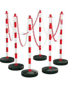 Mobiele afzetpalen met ketting, lichtgevende ketting, 6 stuks, rood wit