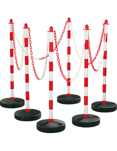 Mobiele afzetpalen met ketting, lichtgevende ketting, 6 stuks, rood wit