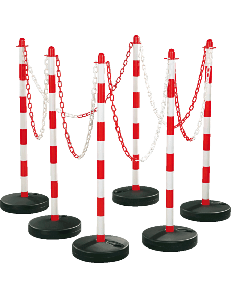 Mobiele afzetpalen met ketting, lichtgevende ketting, 6 stuks, rood wit
