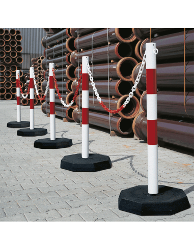 Stalen mobiele afzetpalen met ketting, rood wit, 6 stuks