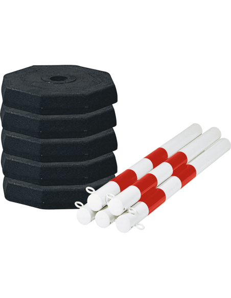 Stalen mobiele afzetpalen met ketting, rood wit, 6 stuks