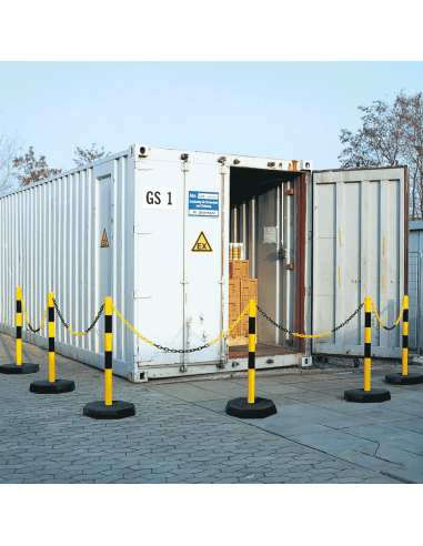 Stalen mobiele afzetpalen met ketting, geel zwart, 6 stuks