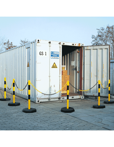 Stalen mobiele afzetpalen met ketting, geel zwart, 6 stuks