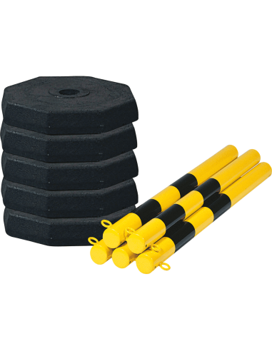 Stalen mobiele afzetpalen met ketting, geel zwart, 6 stuks