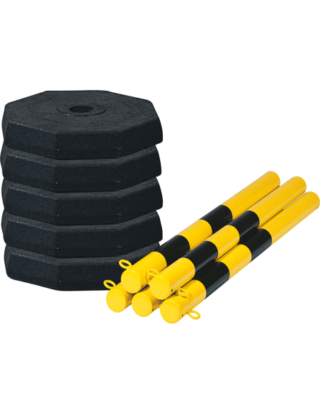 Stalen mobiele afzetpalen met ketting, geel zwart, 6 stuks