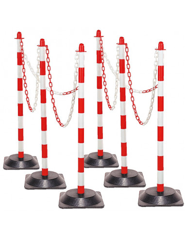 Mobiele afzetpalen met ketting en duurzame voet, fluo rood wit, 6 stuks