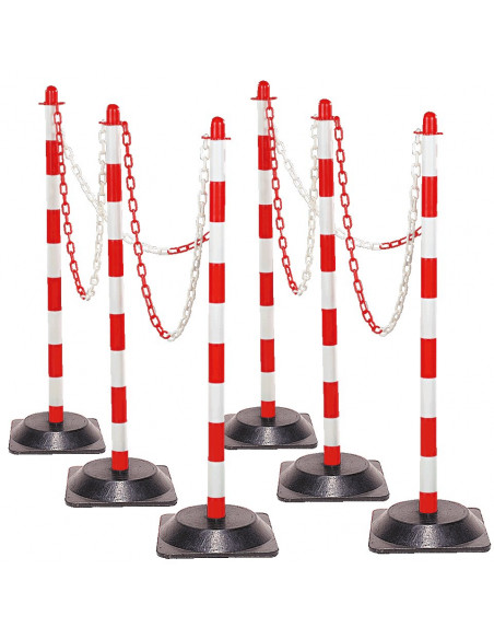 Mobiele afzetpalen met ketting en duurzame voet, fluo rood wit, 6 stuks