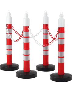 Reflecterende mobiele afzetpalen MegaMax met ketting, 4 stuks, rood grijs