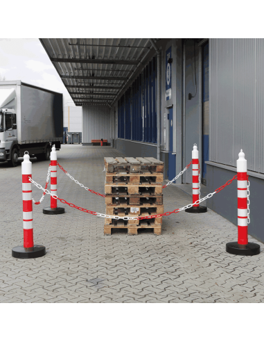 Reflecterende mobiele afzetpalen MegaMax met ketting, 4 stuks, rood grijs