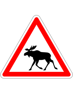 Pas op voor elanden sticker, rood wit zwart, driehoekig, symbool eland