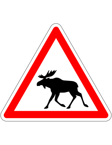 Pas op voor elanden bord, rood wit zwart, driehoekig, symbool eland