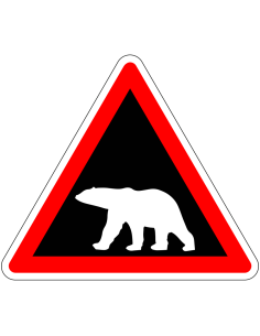Pas op voor ijsberen bord, rood zwart, driehoekig, symbool ijsbeer