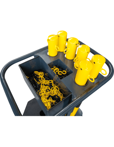 Trolley met set kunststof afzetpalen, geel zwart