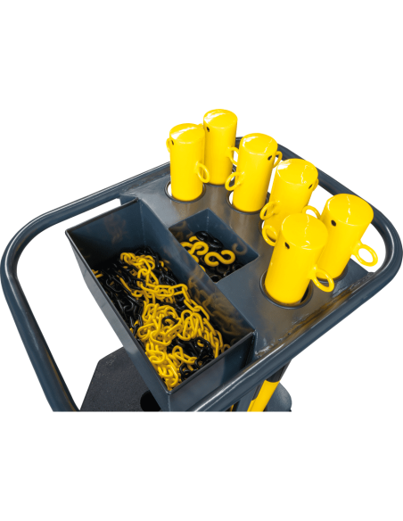 Trolley met set kunststof afzetpalen, geel zwart