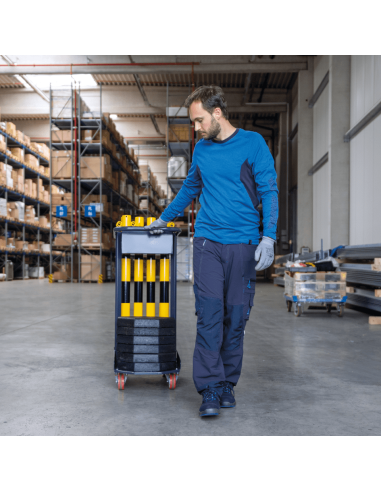 Trolley met set kunststof afzetpalen, geel zwart