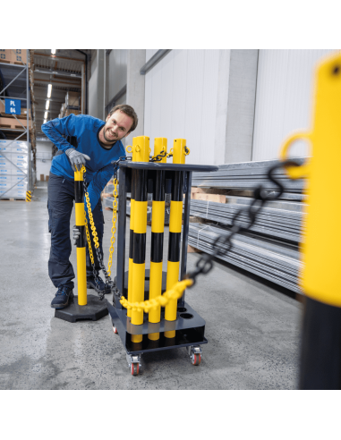 Trolley met set kunststof afzetpalen, geel zwart