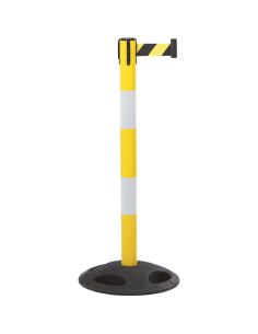 Reflecterende afzetpaal met trekband voor buiten, geel wit