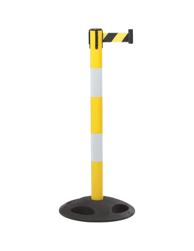 Reflecterende afzetpaal met trekband voor buiten, geel wit