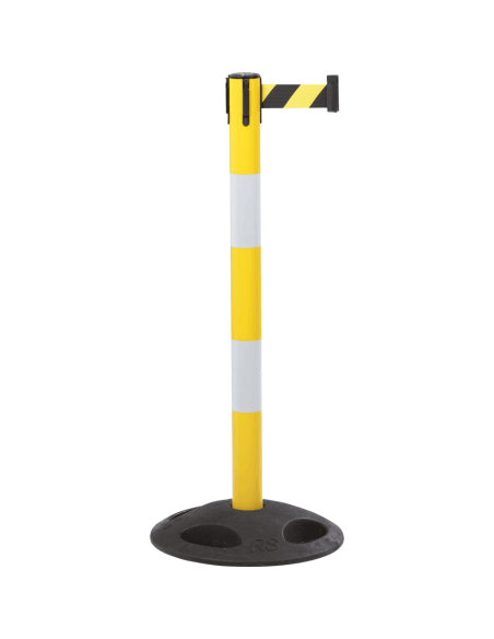 Reflecterende afzetpaal met trekband voor buiten, geel wit